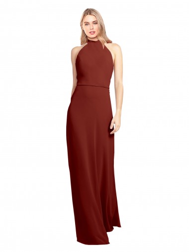 Slim High Neck Halter Fitted Open Back Chiffon Prom Dress UK Website
