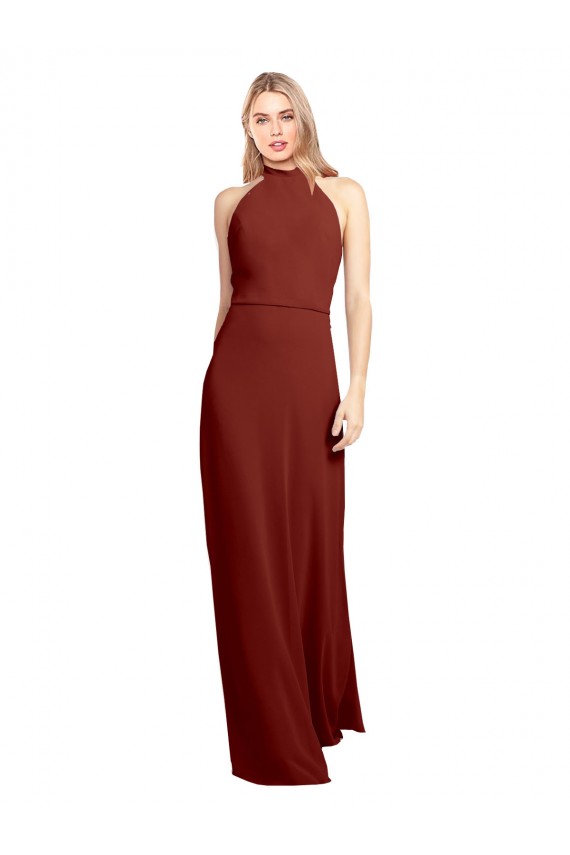 Slim High Neck Halter Fitted Open Back Chiffon Prom Dress UK Website