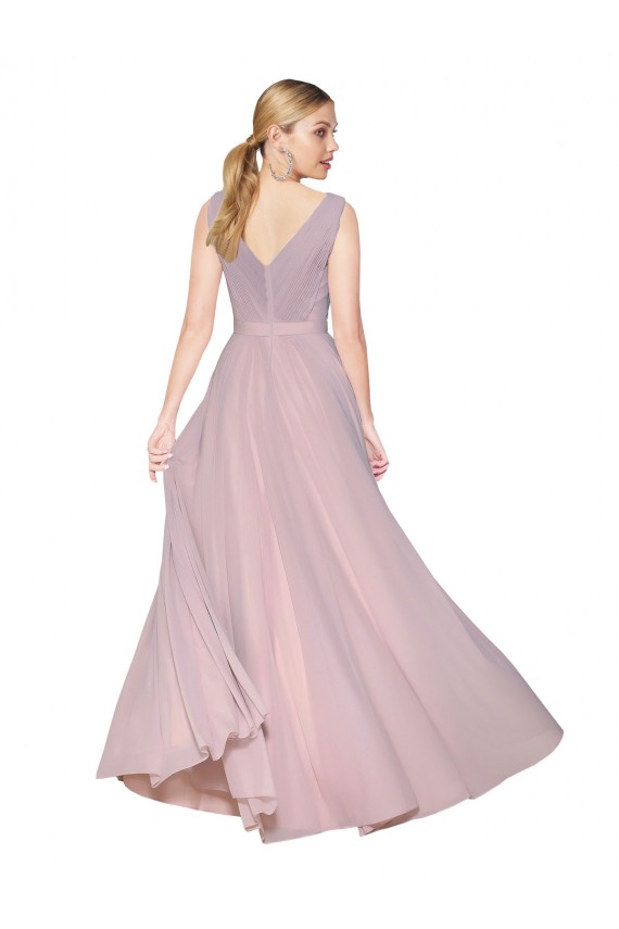 Draped V-Neck Long Chiffon Prom Dress with Shirred Bodice UK Website