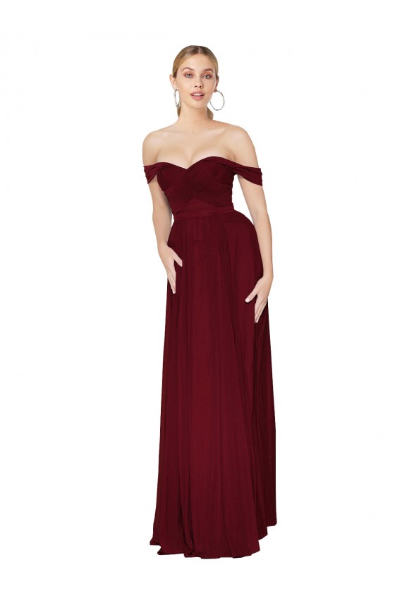 Shirred Sweetheat Neckline Off the Shoulder Long Chiffon Prom Dress UK Website