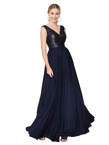 High Neck V-Neck Long Chiffon Prom Dress with Sequin Top UK Website