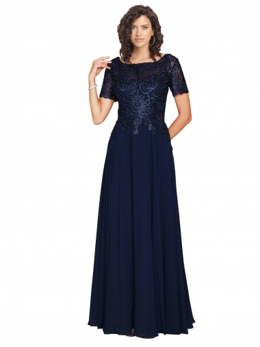 Short Sleeves A-Line Long Chiffon Prom Dress with Beaded Bodice UK Website