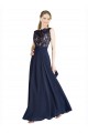 Bateaux Neckline A-Line Lace Prom Dress with Top Nude Layer UK Website