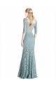 Half Sleeves Pleated Lace Prom Dress with Wrap-Around Portrait Neckline UK Website