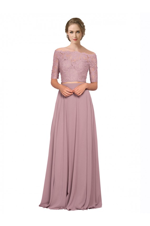Off the Shoulder Lace Crop Top A-Line Chiffon Prom Dress UK Website