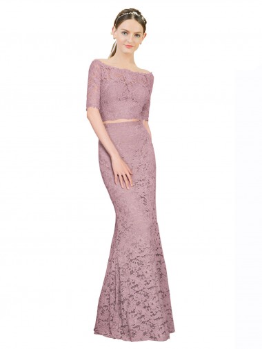 Short Sleeves Crop Top Mermaid Lace Prom Dress UK Website