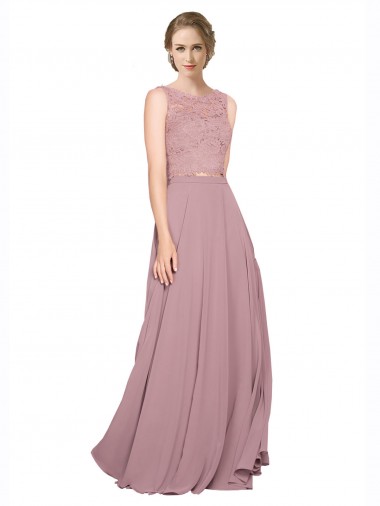 Long A-Line Chiffon Prom Dress with Sleeveless Lace Crop Top UK Website