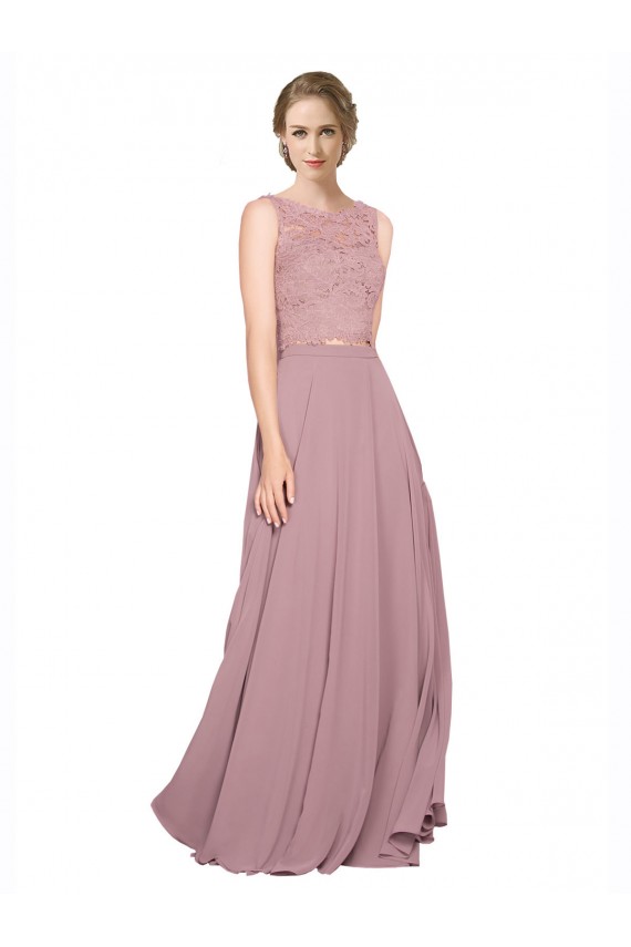 Long A-Line Chiffon Prom Dress with Sleeveless Lace Crop Top UK Website