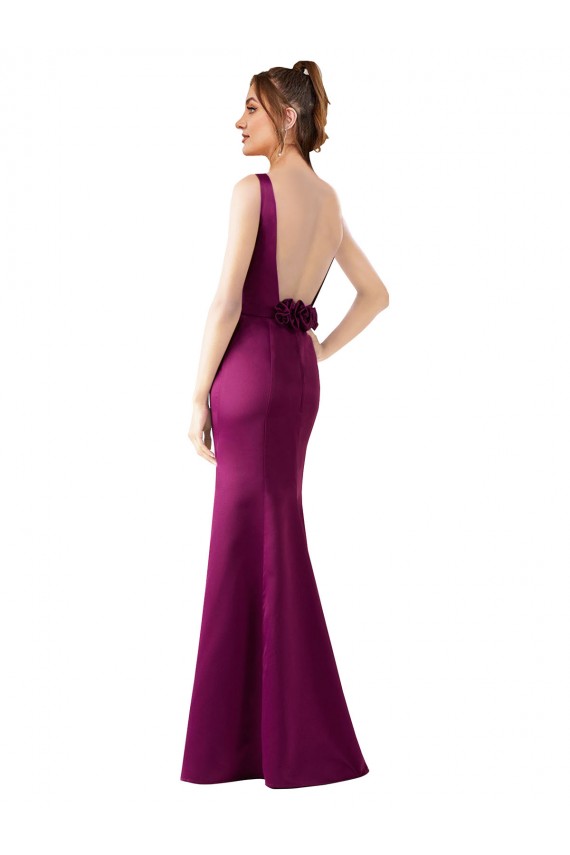 Fitted Sexy Open Back Satin Prom Dress with Floral Details UK Website