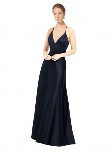 Sexy Satin Prom Dress with Deep V-Neckline and Strappy Back UK Website