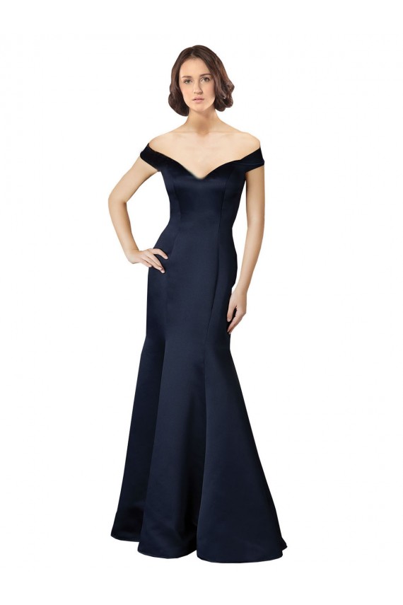 Fit and Flare Satin Prom Dress with Off the Shoulder Neckline UK Website