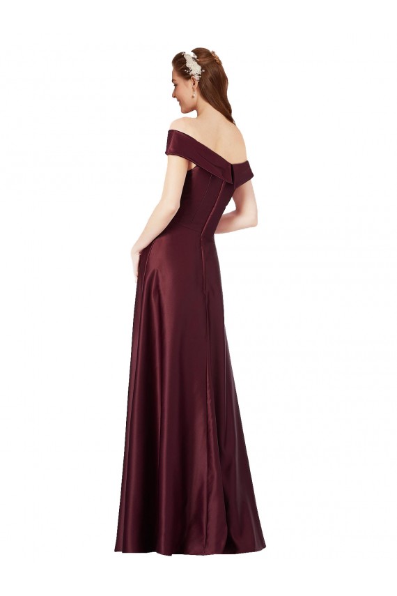 Long Off the Shoulder Satin Prom Dress with Thigh-high Slit UK Website