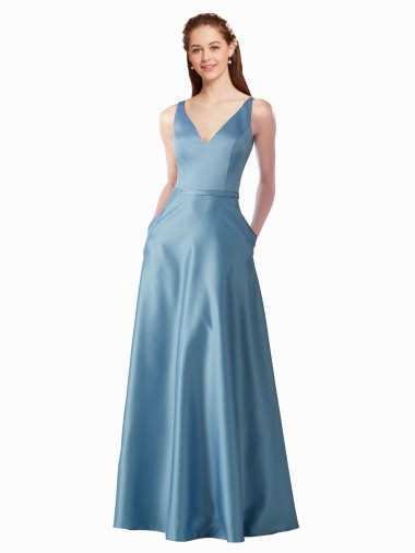 Classic Satin V-Neck A-Line Prom Dress with Pockets UK Website
