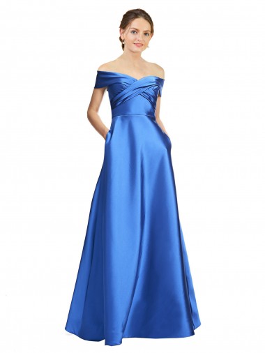 Sleeveless Off the Shoulder Ball Gown Satin Prom Dress UK Website