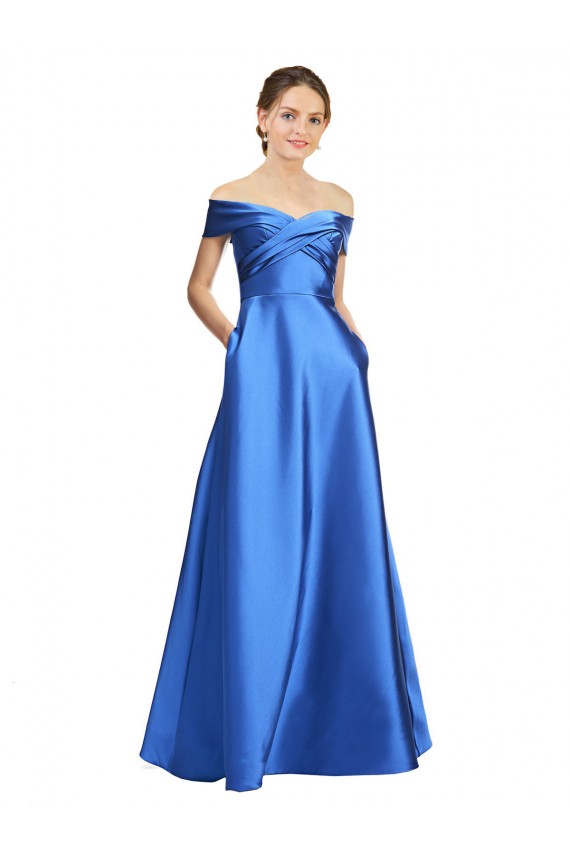 Sleeveless Off the Shoulder Ball Gown Satin Prom Dress UK Website