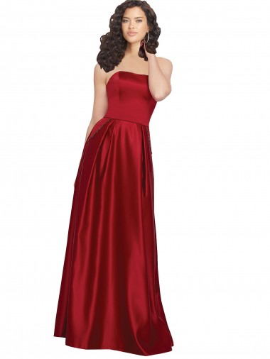 Strapless Satin Prom Dress with Beaded Pocket and Soft Pleating UK Website