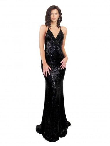 Sleek Fishtail Shaped Open Back Sequin Prom Dress UK Website