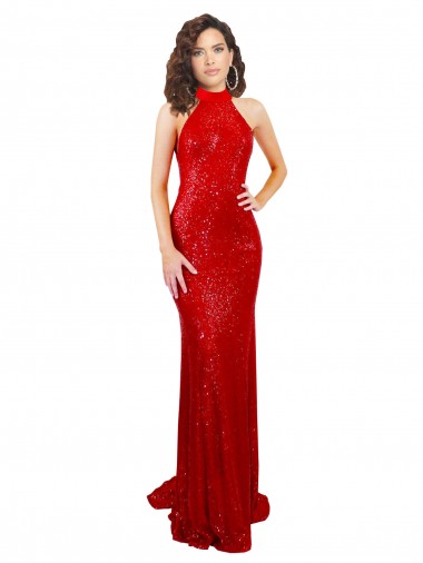 Halter High Neck Mermaid Open Back Sequin Prom Dress UK Website