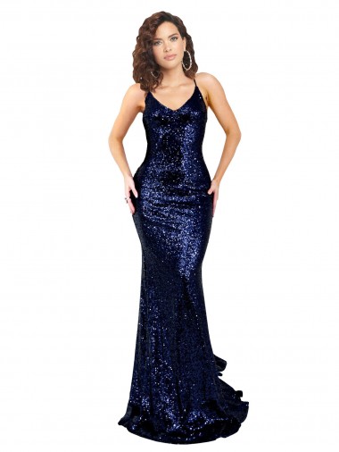 Mermaid V-Neck Low Back Long Sequin Prom Dress UK Website