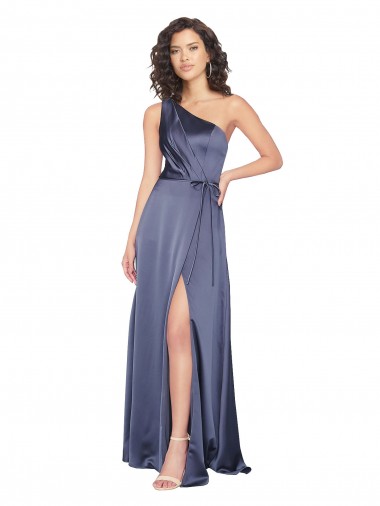 Draped Silky Satin Prom Dress with Tied Waist UK Website