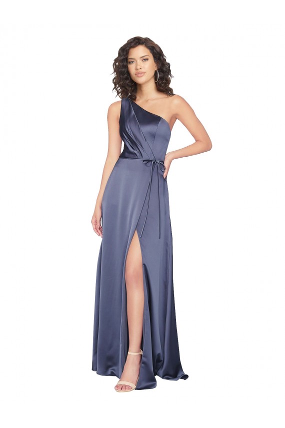Draped Silky Satin Prom Dress with Tied Waist UK Website