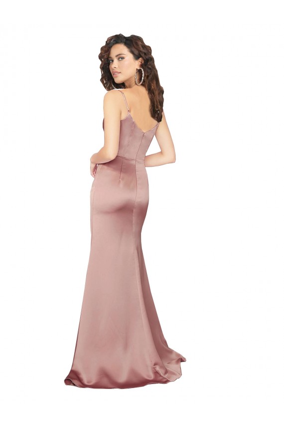 Floor Length Silky Satin Prom Dress with Front Skirt Slit UK Website