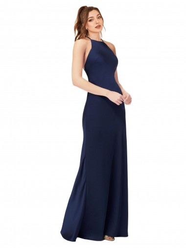 High Neck Satin Prom Dress with Strappy Back UK Website