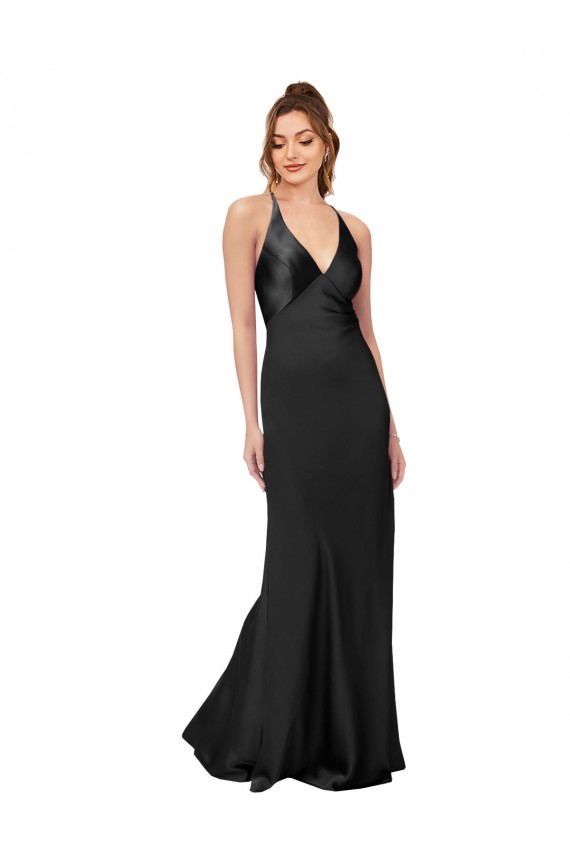 Cowl Back V-Neck Silky Satin Prom Dress UK Website
