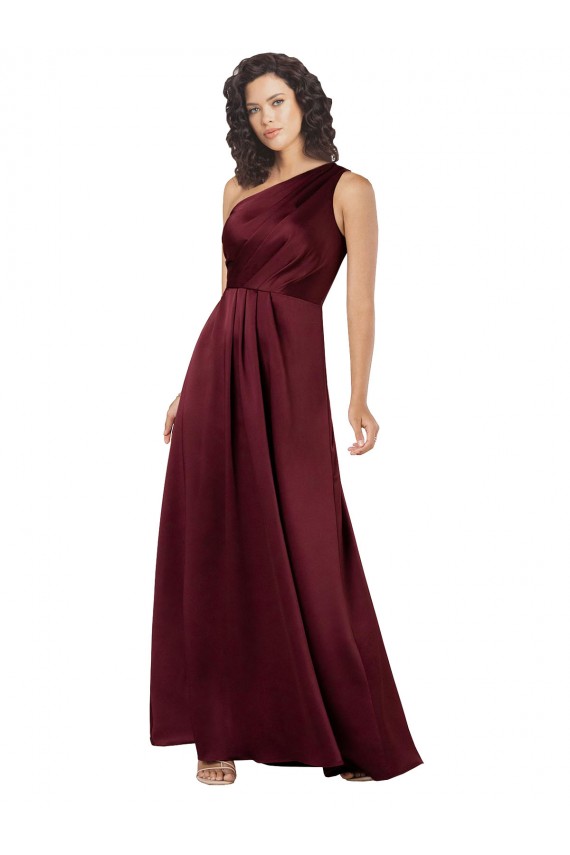 One Shoulder Silky Satin Prom Dress with Subtle Pleats UK Website