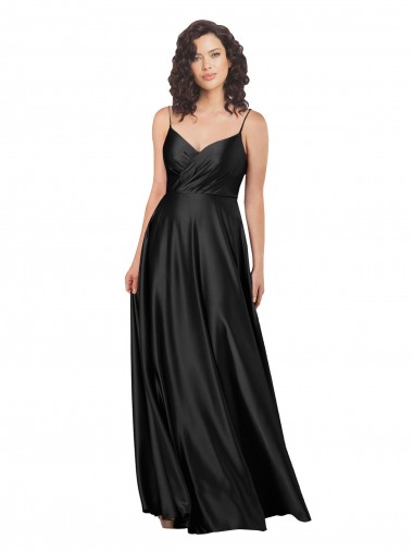 Full Length V-Neckline Silky Satin Prom Dress with Full Skirt UK Website