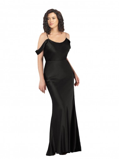Off the Shoulder Sleeves Silky Satin Prom Dress with Skirt Slit UK Website