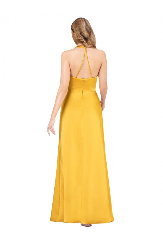 Halter A-Line Silky Satin Prom Dress with V-Neckline and Slit UK Website