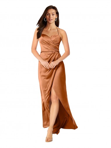 Faux-Wrap Skirt Silky Satin Prom Dress UK Website