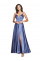 Deep V-Neck Sweetheart Long Silky Satin Prom Dress with Thigh High Slit UK Website