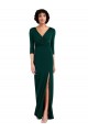 Floor Length 3/4 Sleeves V-Back Draped Wrap Maxi Spandex Prom Dress UK Website