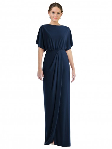 Open Back Short Sleeves Draped Tulip Skirt Maxi Spandex Prom Dress UK Website