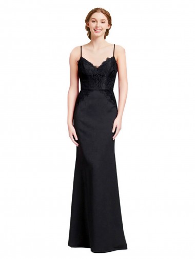 Long Chiffon Prom Dress with Lace Bodice and Curved V-Neckline UK Website