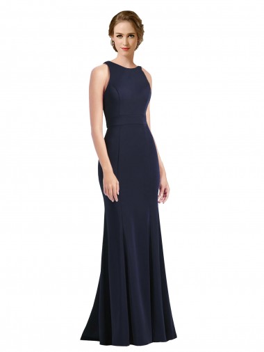 High Neck Sheath Long Crepe Prom Dress UK Website