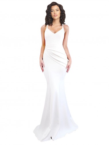 Fishtail Shape Spaghetti Straps Open Back Crepe Prom Dress with Ruffles UK Website