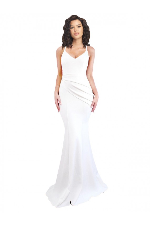Fishtail Shape Spaghetti Straps Open Back Crepe Prom Dress with Ruffles UK Website