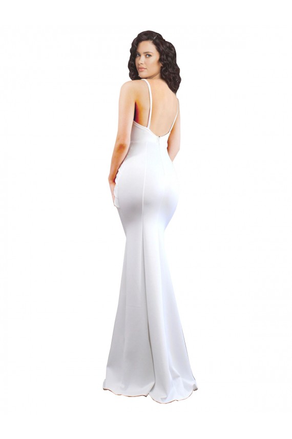 Fishtail Shape Spaghetti Straps Open Back Crepe Prom Dress with Ruffles UK Website
