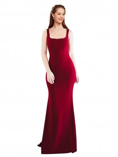 Square Neckline and Backline Fitted Crepe Prom Dress UK Website