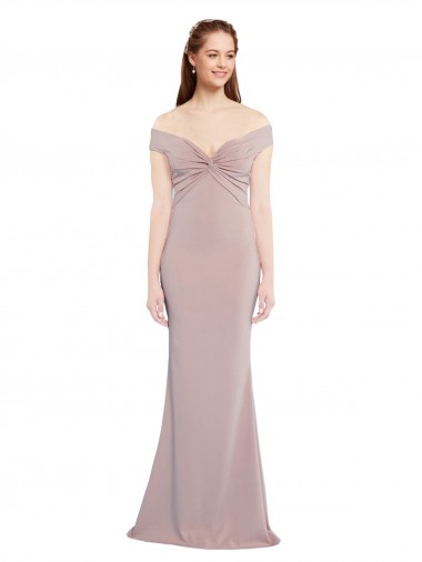 Knotted Off the Shoulder Crepe Prom Dress with Cut-Out Back UK Website
