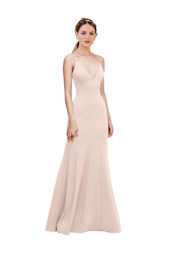 Deep V-Neck and Back Long Crepe Prom Dress UK Website
