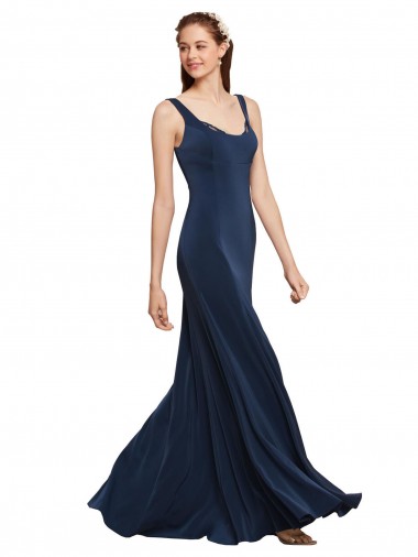 Fit and Flare Long Crepe Prom Dress with Round Neck UK Website