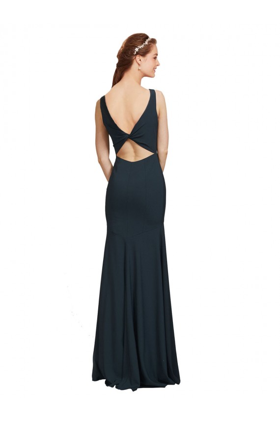 Sleeveless Bateau Neckline Crepe Prom Dress with Twist Back UK Website