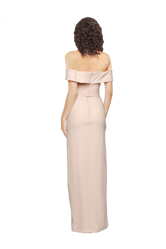 Off the Shoulder Long Crepe Prom Dress with Waist Tie and Slit UK Website