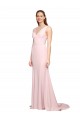 Deep V-Neckline and Back Long Sweep Train Crepe Prom Dress with Shoulder Straps UK Website