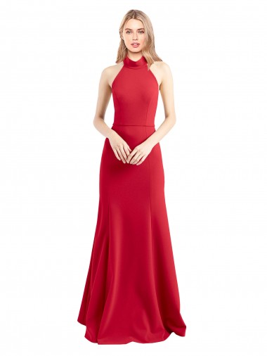 Sleek Fit and Flare High Neck Halter Stretch Crepe Prom Dress with Open Back UK Website