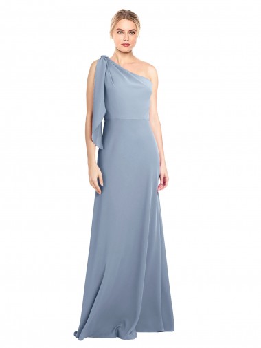 Draped Flutter Sleeves One Shoulder Stretch Crepe Prom Dress UK Website